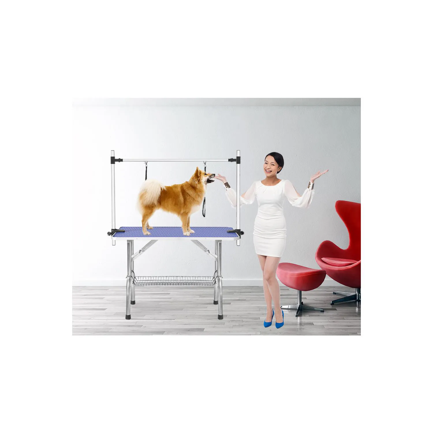 Mesa De Grooming Plegable Para Mascotas En Acero Inoxidable Resistente