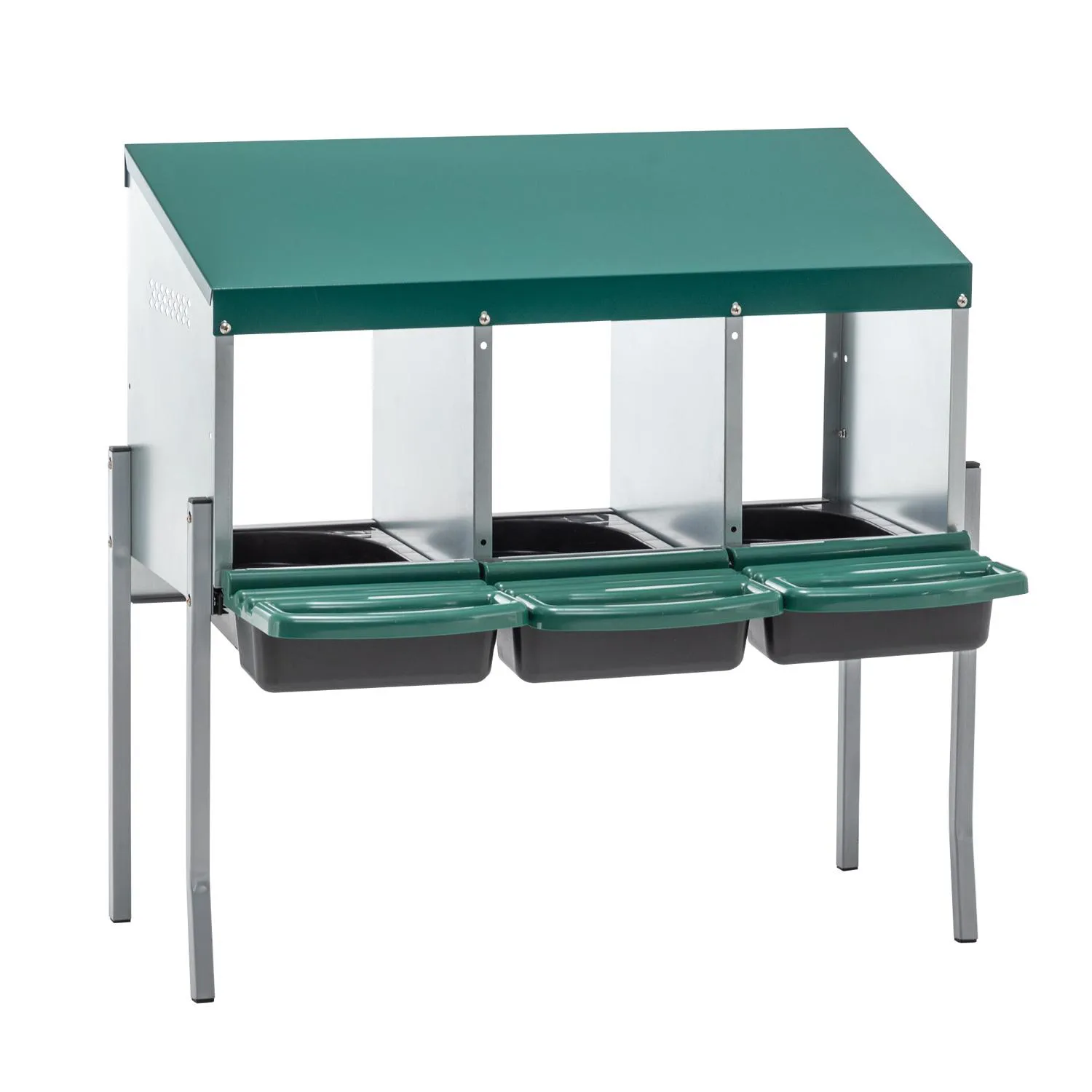 Nido para Gallinas con 3 Huecos, Tapa y Patas, Color Verde 4