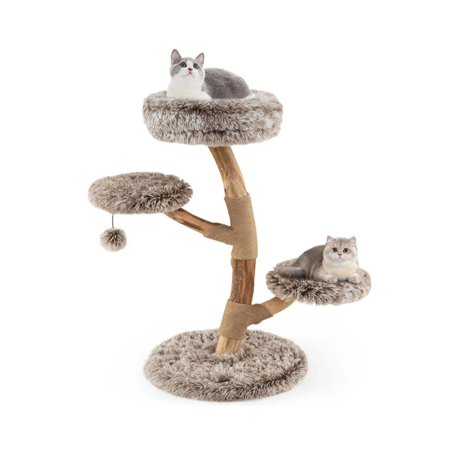 Gimnasio para Gatos de Madera de Pera con 4 Niveles, Jute y Peluche 3