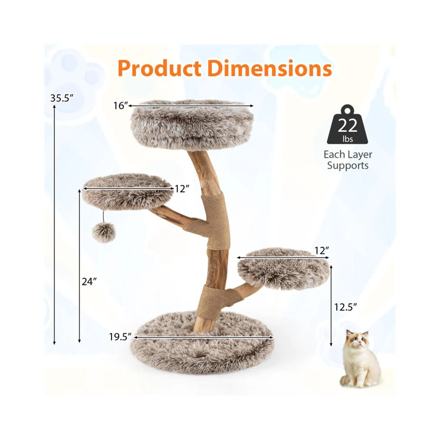 Gimnasio para Gatos de Madera de Pera con 4 Niveles, Jute y Peluche 4