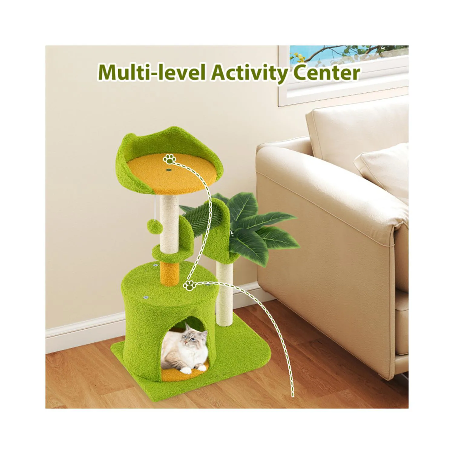 Gimnasio para Gatos con Diseño de Palmera y Estación de Autocuidado