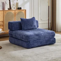 Sofá Cama de Compresión Convertible de Chenilla con Diseño Modular Azul Oscuro
