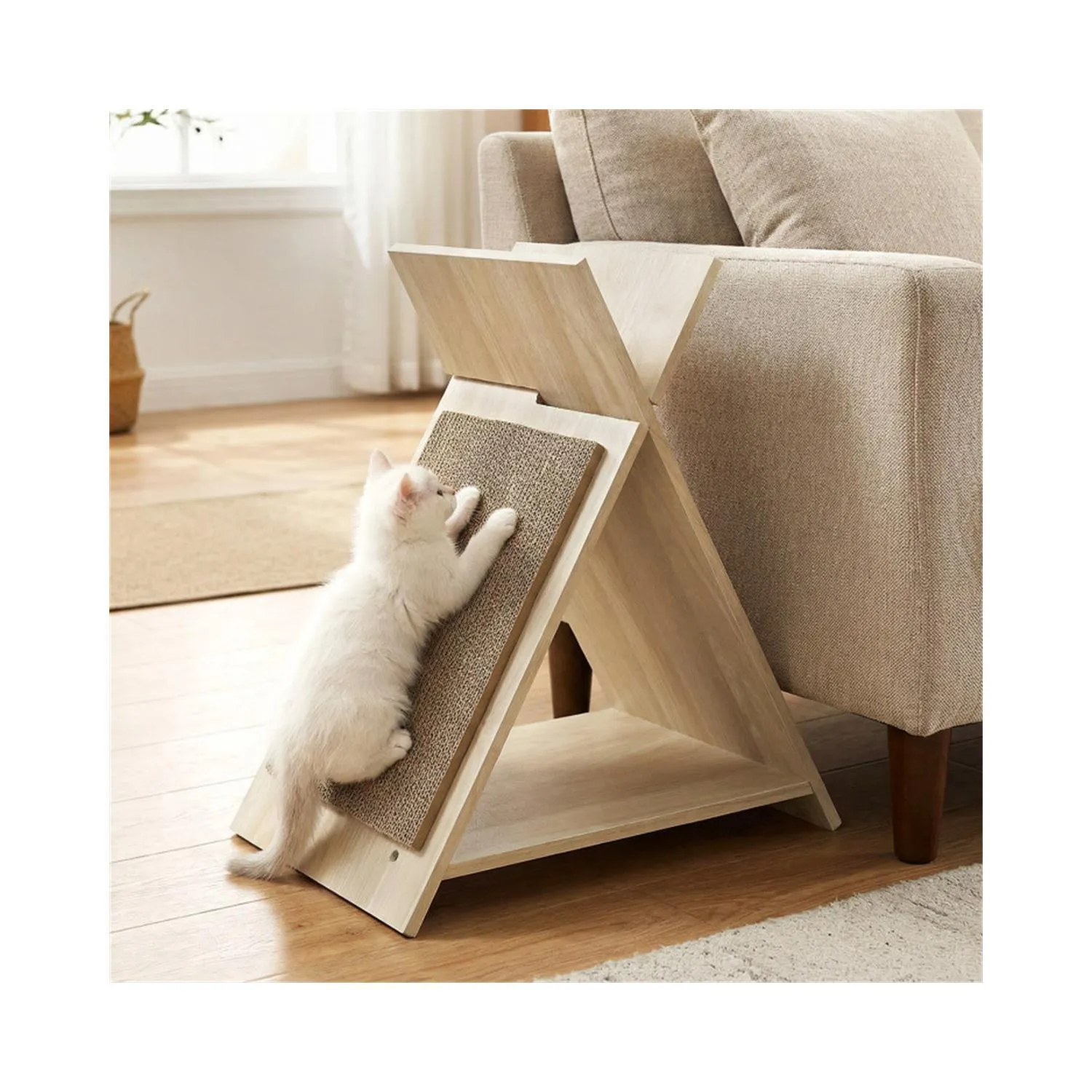 Rascador Multifuncional para Gatos con Túnel y Área de Descanso de Madera 6