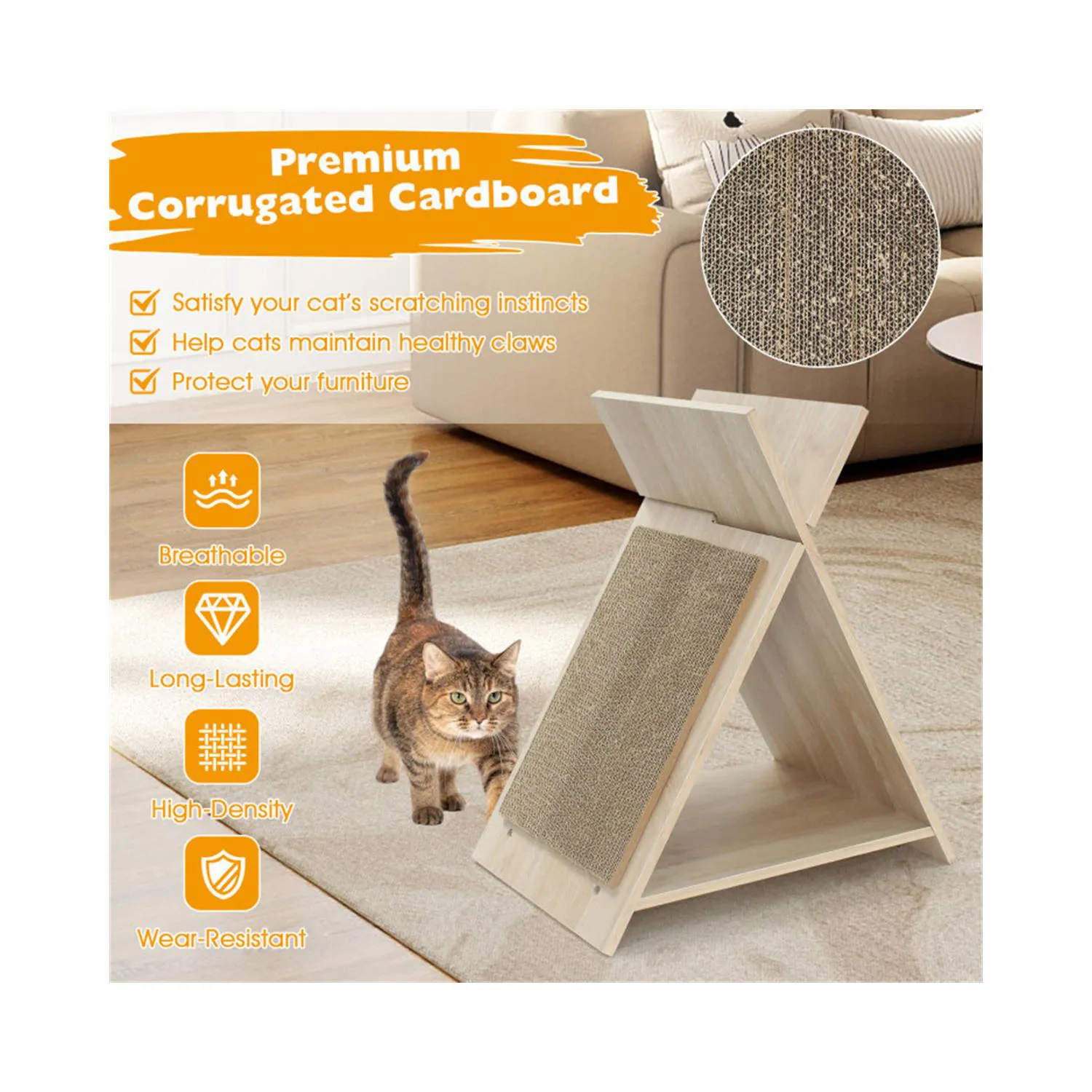 Rascador Multifuncional para Gatos con Túnel y Área de Descanso de Madera 9