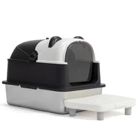 Arenero para Gatos en Acero Inoxidable con Diseño Panda y Bordes Altos Extralarge