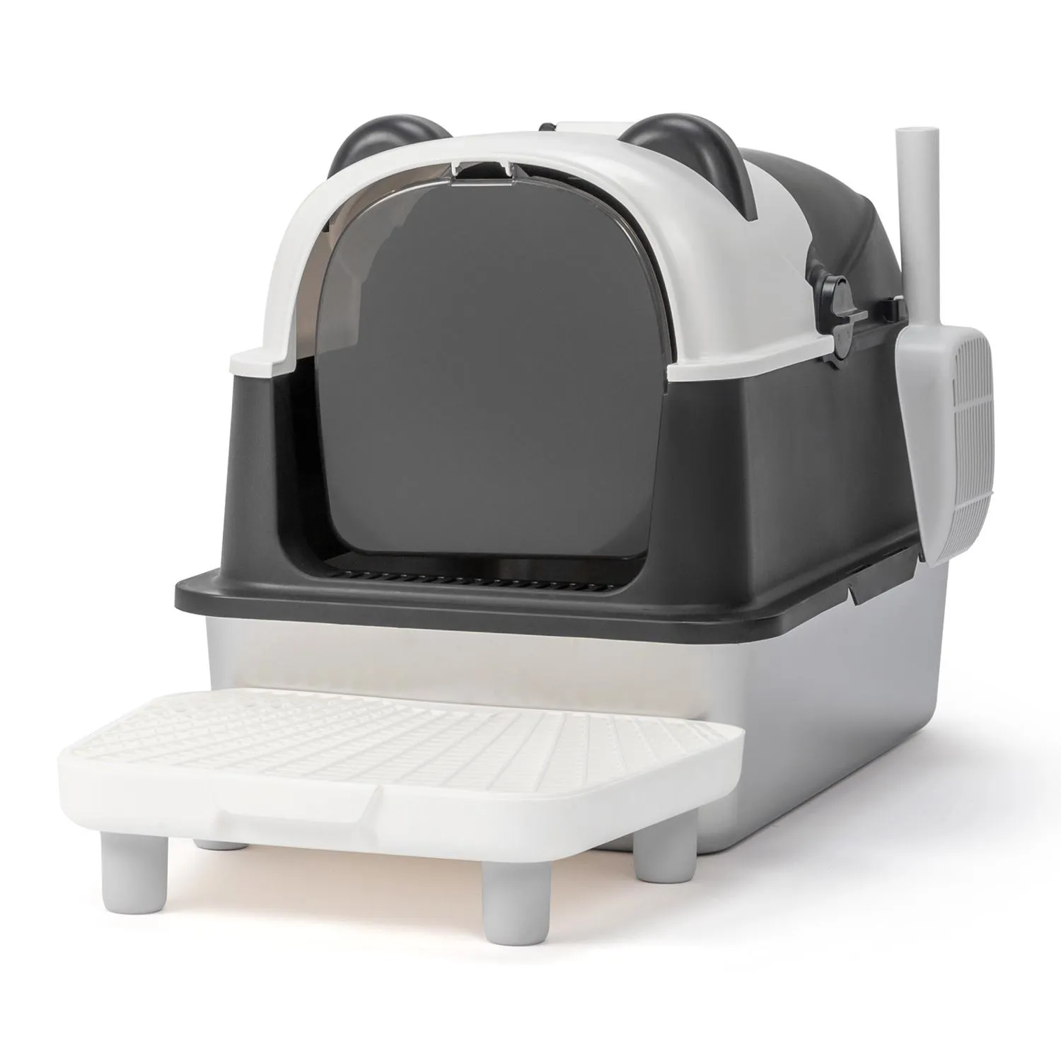 Arenero para Gatos Diseño Panda con Bordes Altos Extralarge con Pedal Filtrante y Pala 5