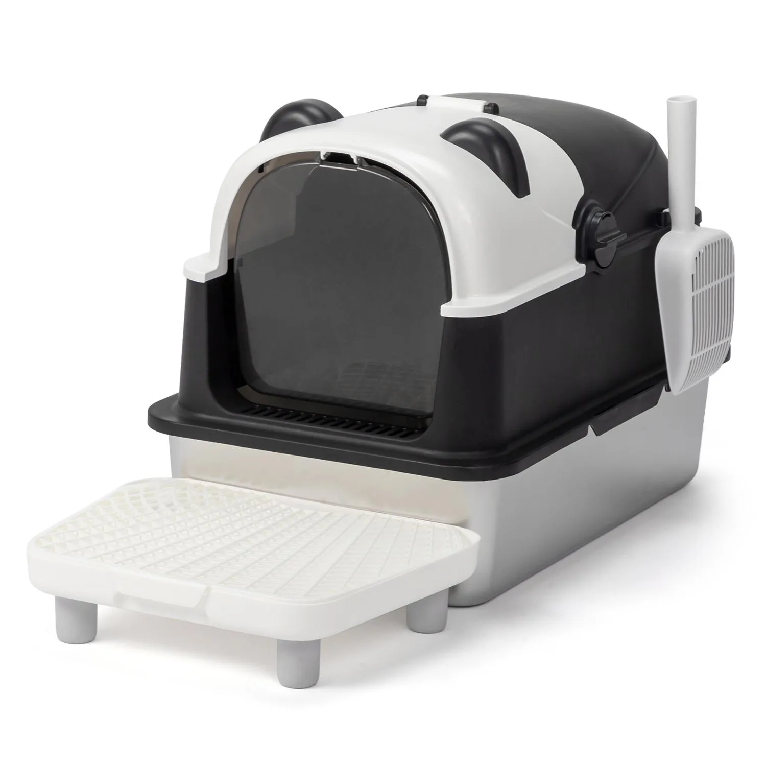 Arenero para Gatos Diseño Panda con Bordes Altos Extralarge con Pedal Filtrante y Pala 6