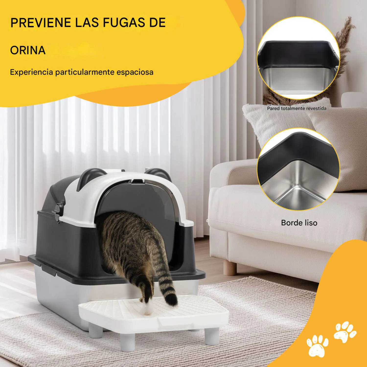 Arenero para Gatos Diseño Panda con Bordes Altos Extralarge con Pedal Filtrante y Pala 8