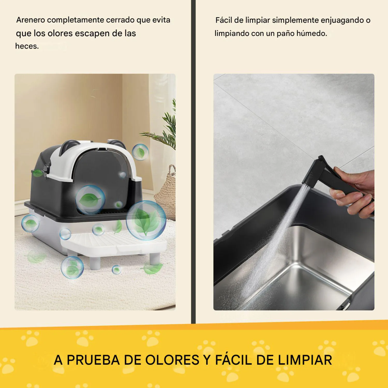 Arenero para Gatos Diseño Panda con Bordes Altos Extralarge con Pedal Filtrante y Pala 10
