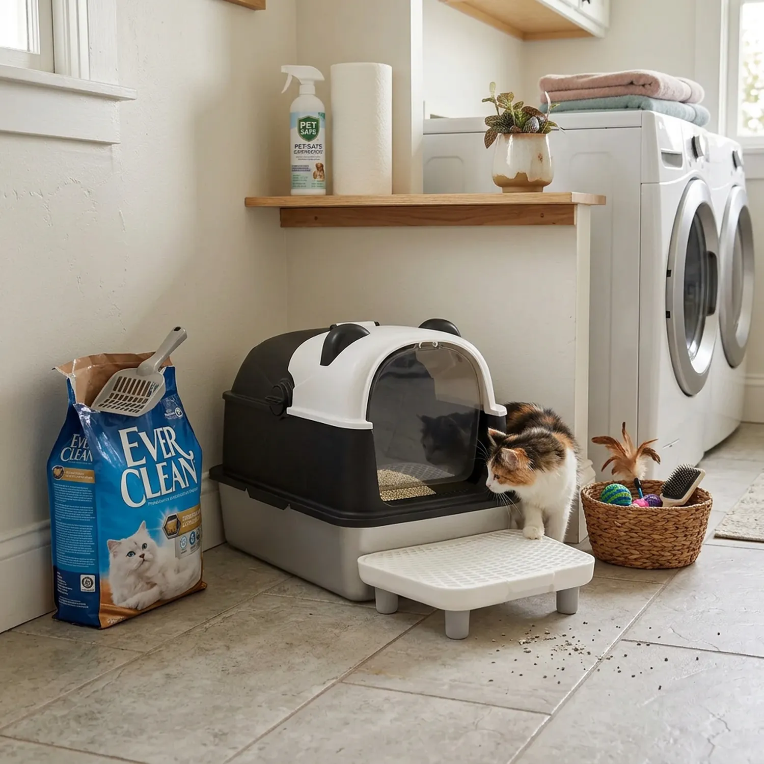 Arenero para Gatos Diseño Panda con Bordes Altos Extralarge con Pedal Filtrante y Pala