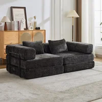 Sofá Cama de Compresión Convertible de Chenilla con Diseño Modular para Sala Negro