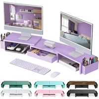 Soporte Para Monitor Doble Con Cajón Y Organizadores Para Escritorio Morado