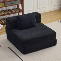 Sofá Cama Plegable Negro Para Sala De Estar Con Almohada Y Diseño Convertible