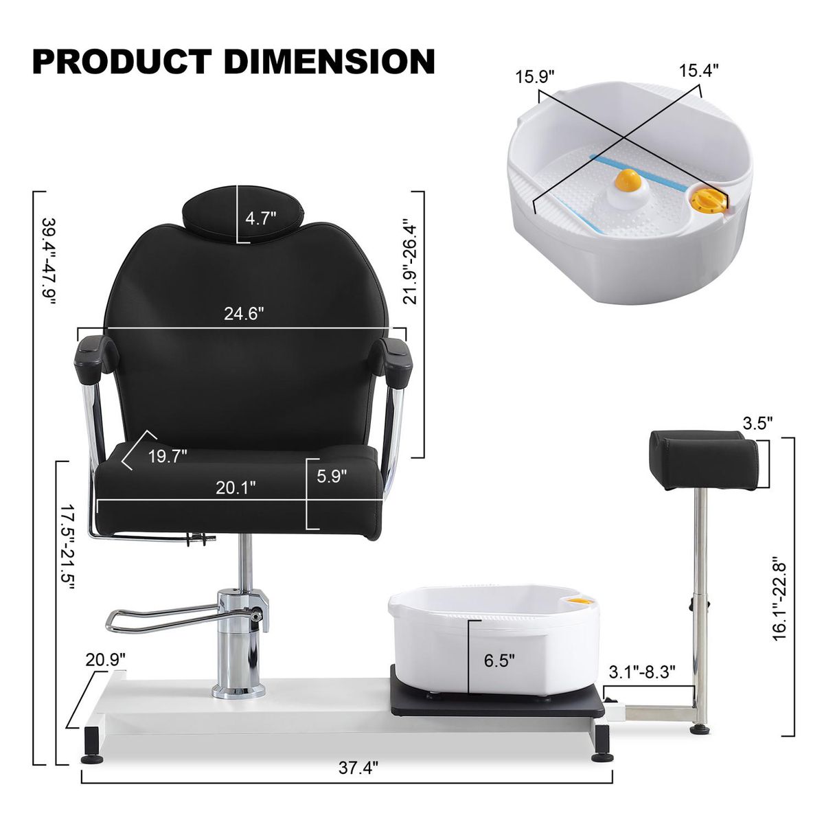 GENERICO - Silla de Pedicura Giratoria Reclinable con Lavabo y Ajuste Hidráulico