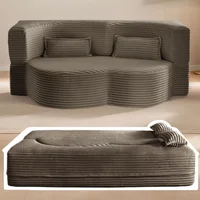 Sofá Cama Moderno de Pana Afelpada con Almohadas y Colchón Plegable Café