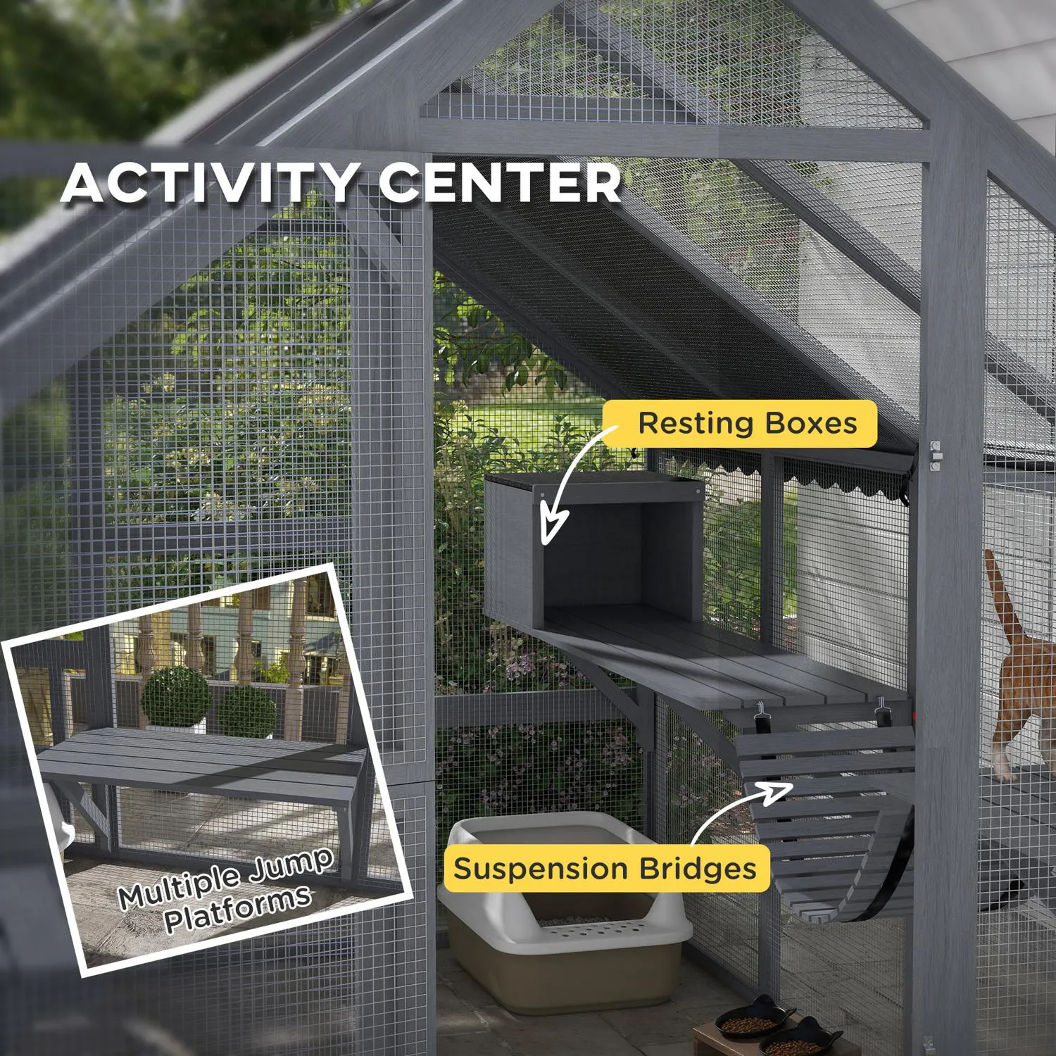 Gimnasio de Juegos Espaciosa para Gatos con Condominios y Plataformas 7