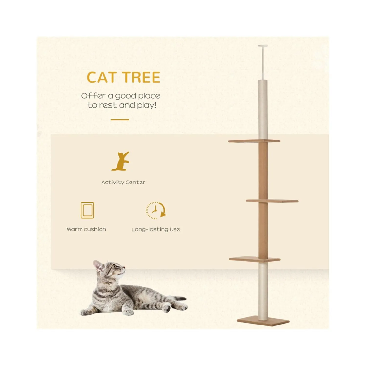 Gimnasio Ajustable para Gatos de Piso a Techo con Plataformas de Salto 5