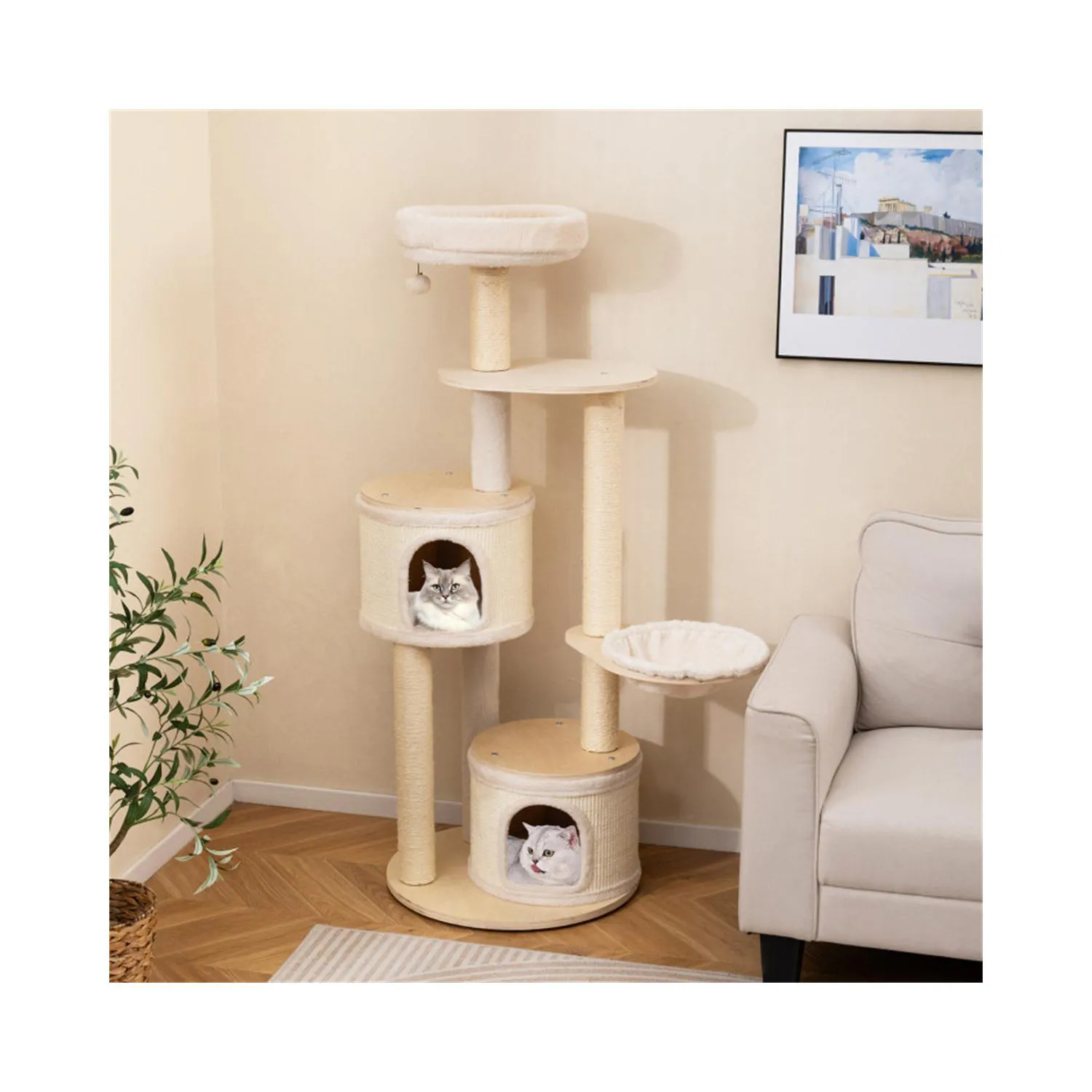Gimnasio de Madera para Gatos de 152 cm con Múltiples Niveles y Postes de Sisal 6