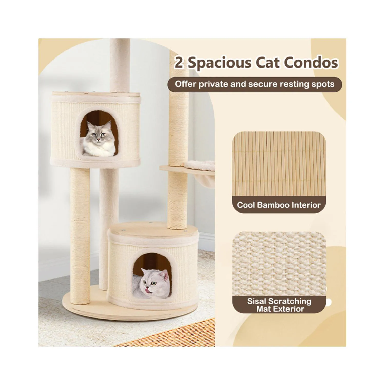 Gimnasio de Madera para Gatos de 152 cm con Múltiples Niveles y Postes de Sisal 9