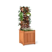 Jardinera Elevada de Madera con Enrejado para Plantas de Exterior