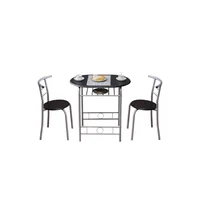 Juego de Mesa de Desayuno Negro con 2 Sillas y Diseño Compacto