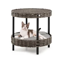 Cama Para Gato En Ratán De 2 Niveles Con Cojín Y Patas Metálicas