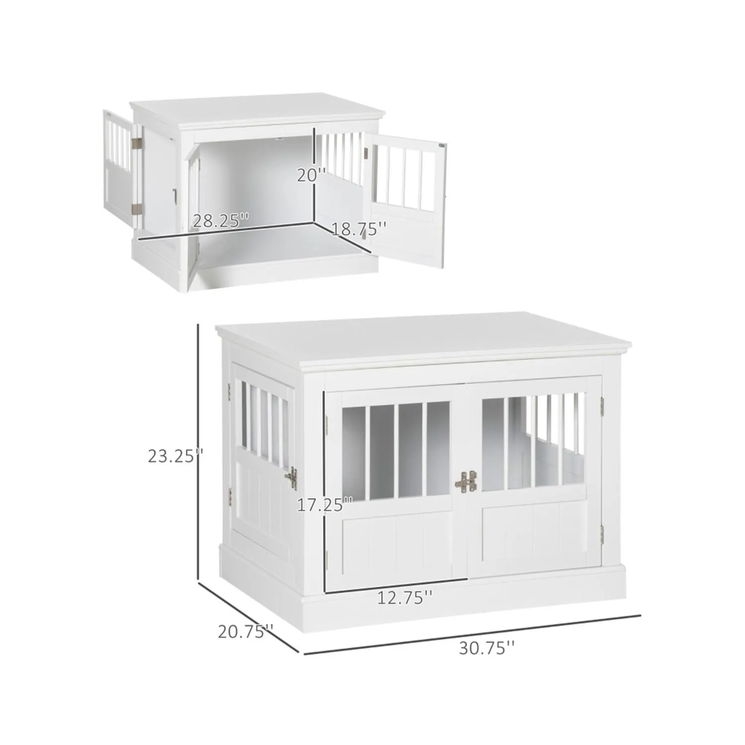 Jaula Decorativa para Perros Pequeños con Puertas Francesas Blanca