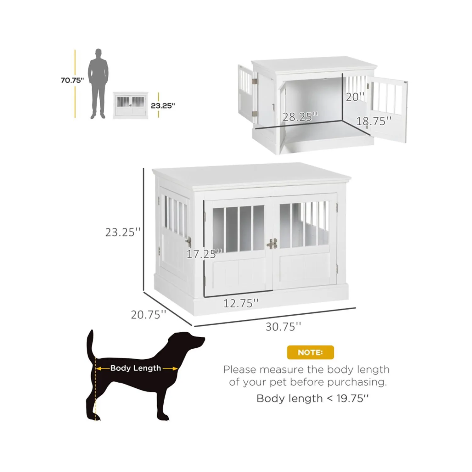 Jaula Decorativa para Perros Pequeños con Puertas Francesas Blanca 5