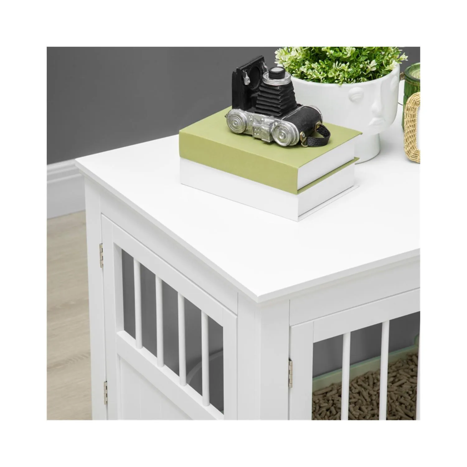 Jaula Decorativa para Perros Pequeños con Puertas Francesas Blanca 6