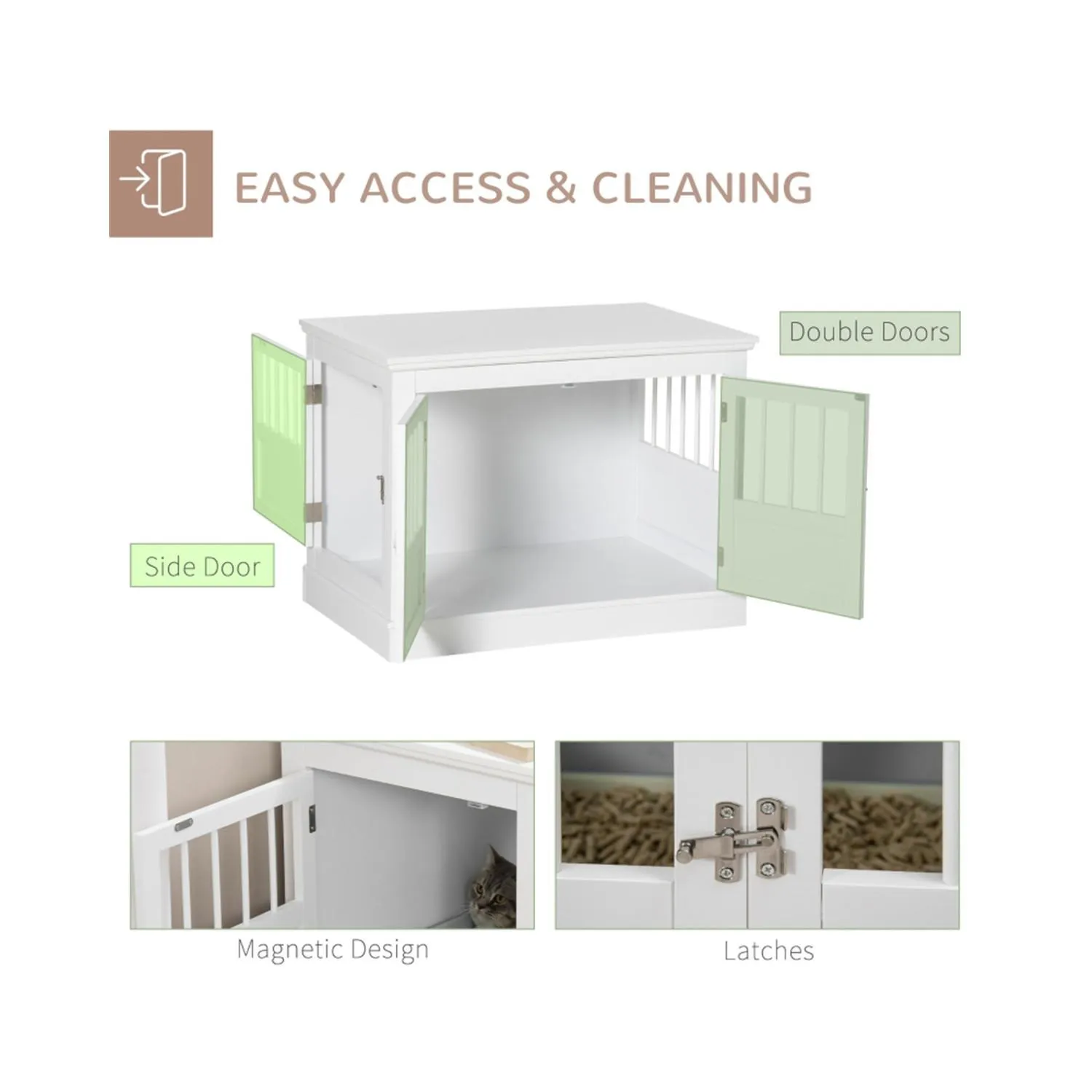 Jaula Decorativa para Perros Pequeños con Puertas Francesas Blanca 7