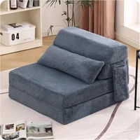 Sofá Cama Plegable Individual de Felpa con Almohada para Espacios Pequeños