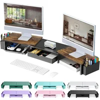 Soporte Elevador de Monitor Doble con Cajón y Organizadores de Escritorio