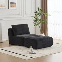 Sofá Modular Tipo Nube de Pana Negra con Chaise Individual y Otomana