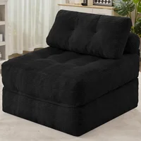 Sofá Cama Plegable HABUTWAY en Pana Negra con Almohadas Integradas