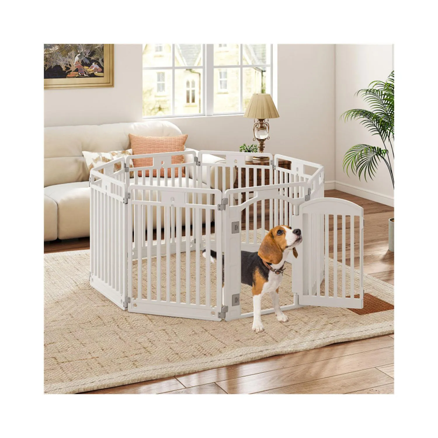 Valla para Mascotas de HDPE con 8 Paneles y Puerta con Cerradura