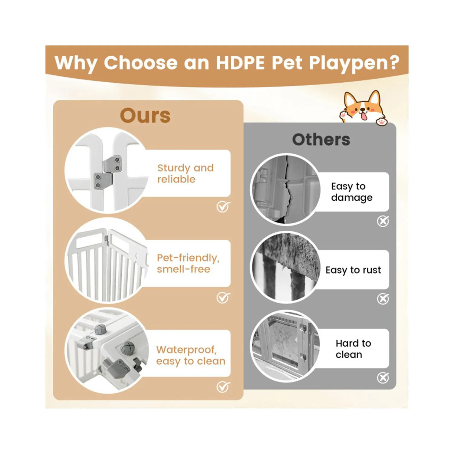 Valla para Mascotas de HDPE con 8 Paneles y Puerta con Cerradura 5