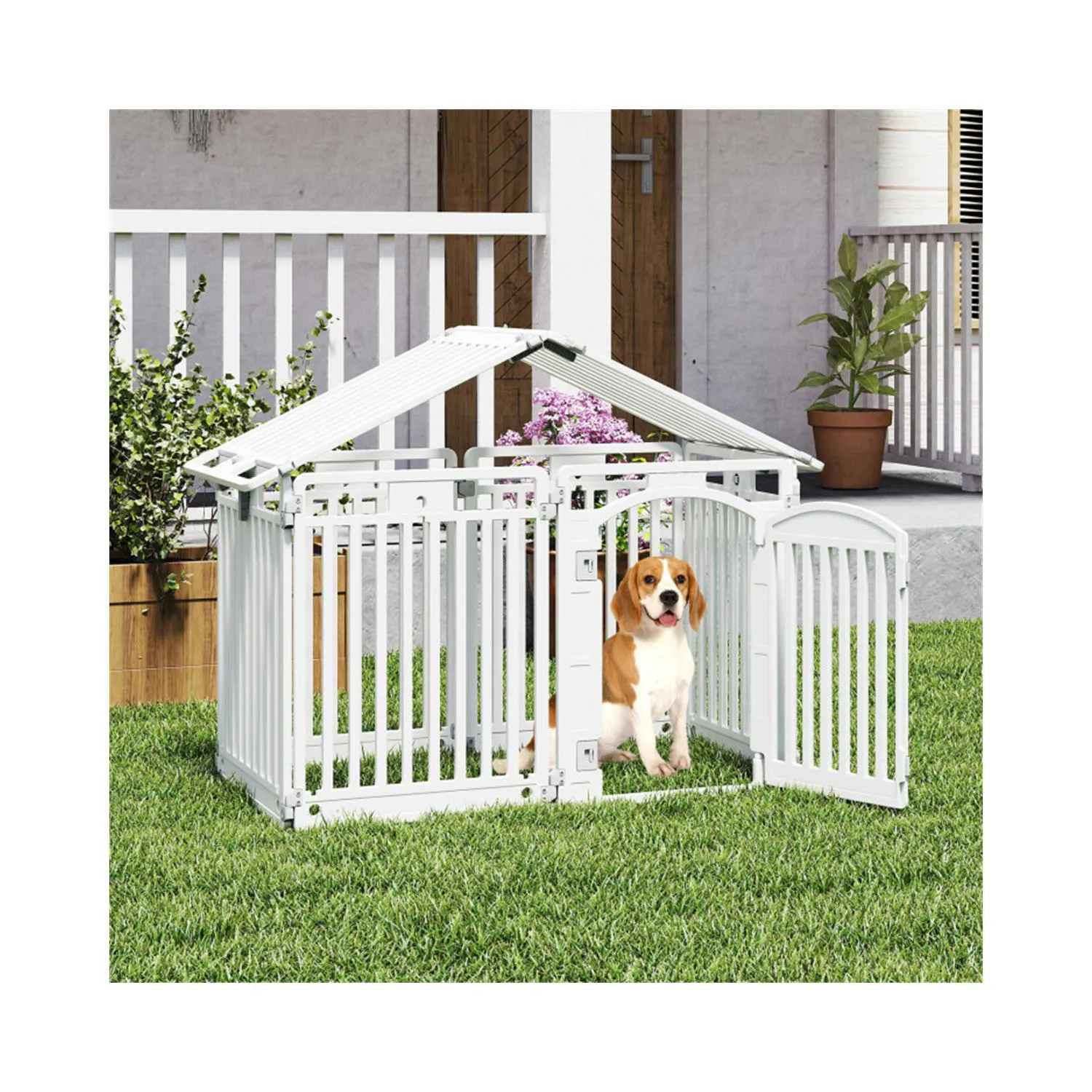 Valla para Mascotas de HDPE con 8 Paneles y Puerta con Cerradura 9