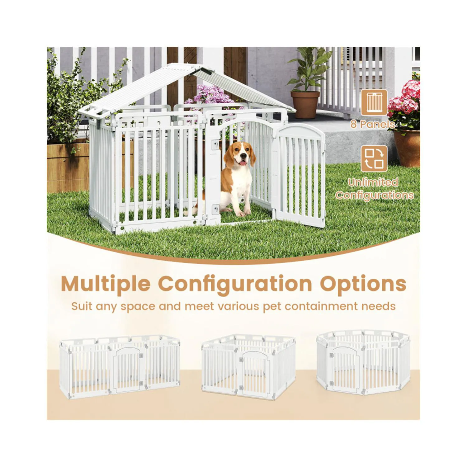 Valla para Mascotas de HDPE con 8 Paneles y Puerta con Cerradura 10
