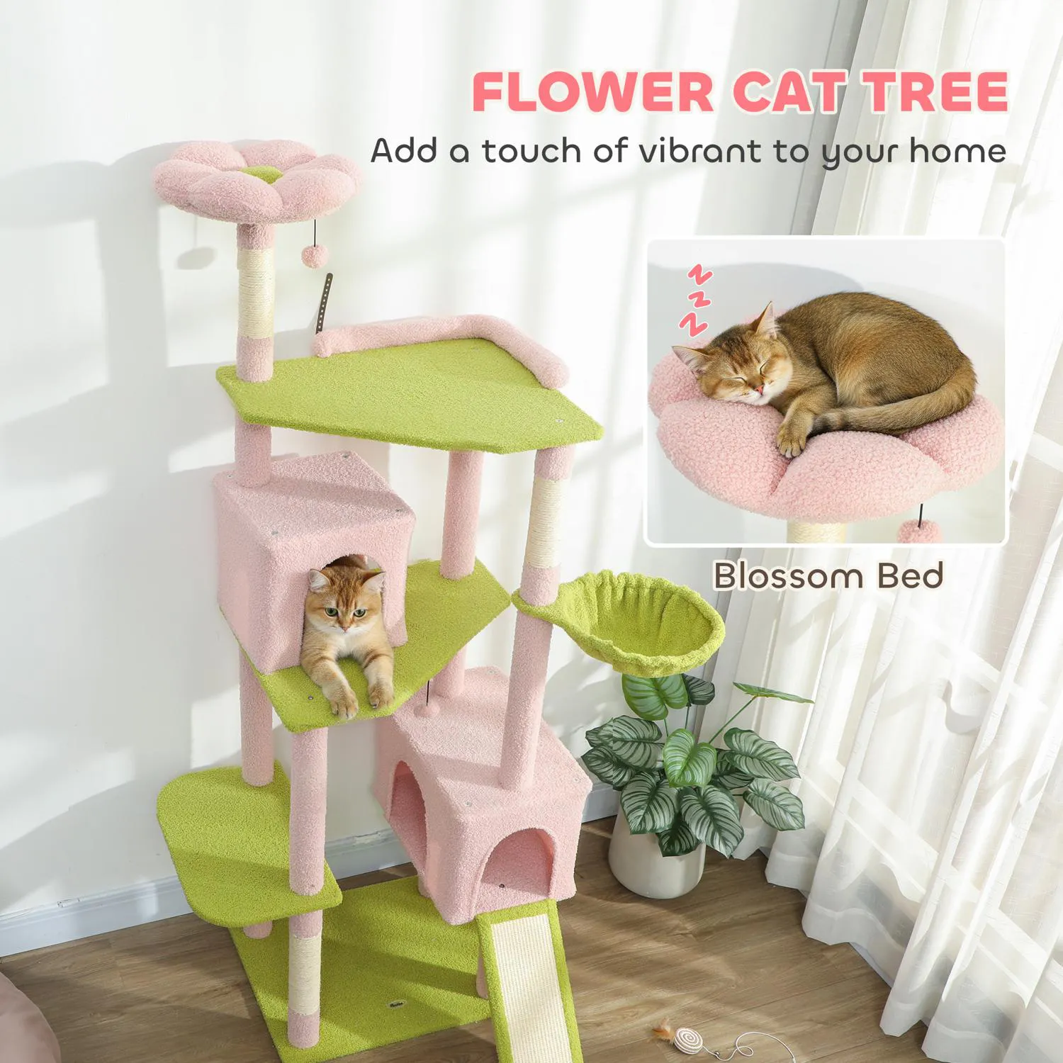 Gimnasio para gatos decorativo con flores y diseño compacto de interior 5