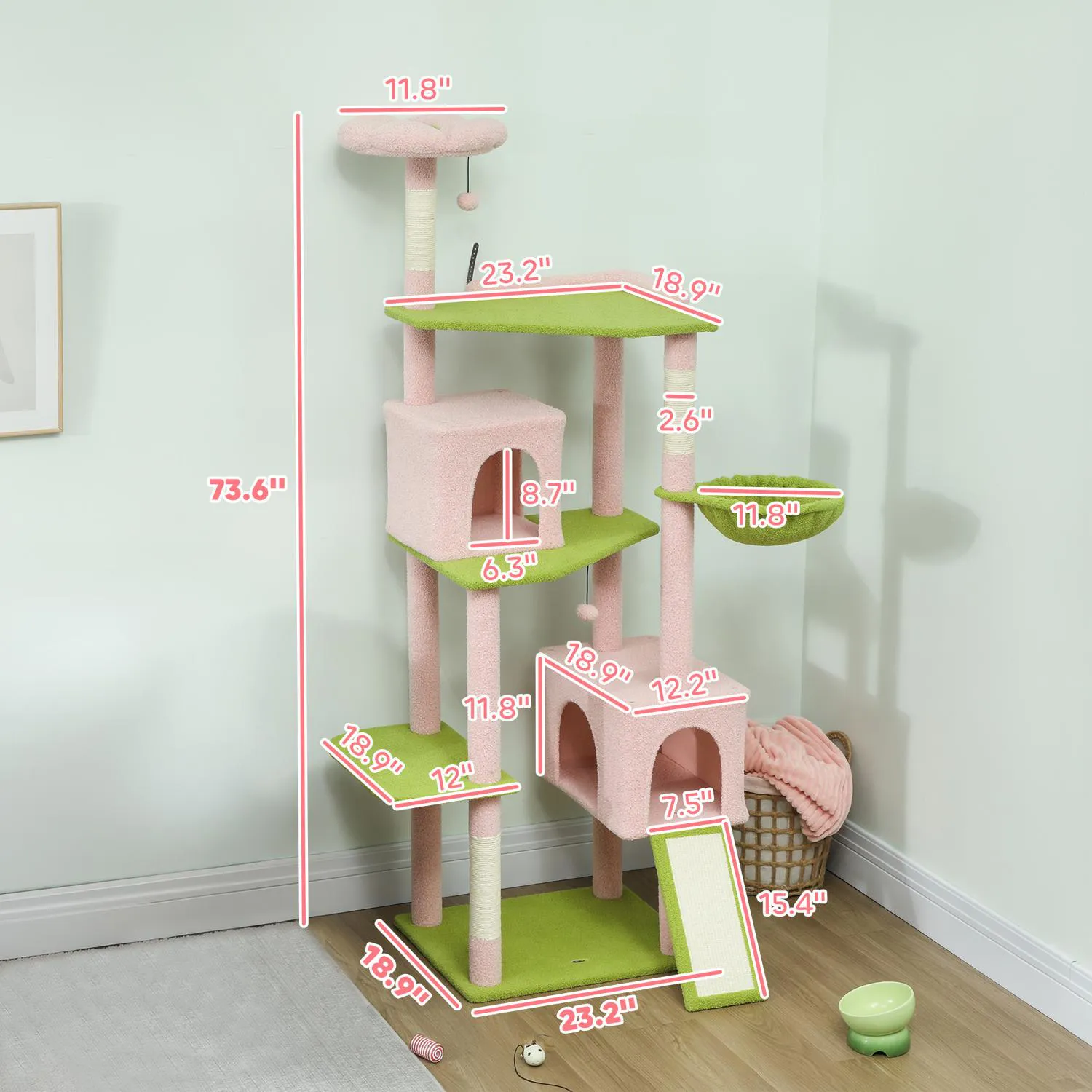 Gimnasio para gatos decorativo con flores y diseño compacto de interior 7