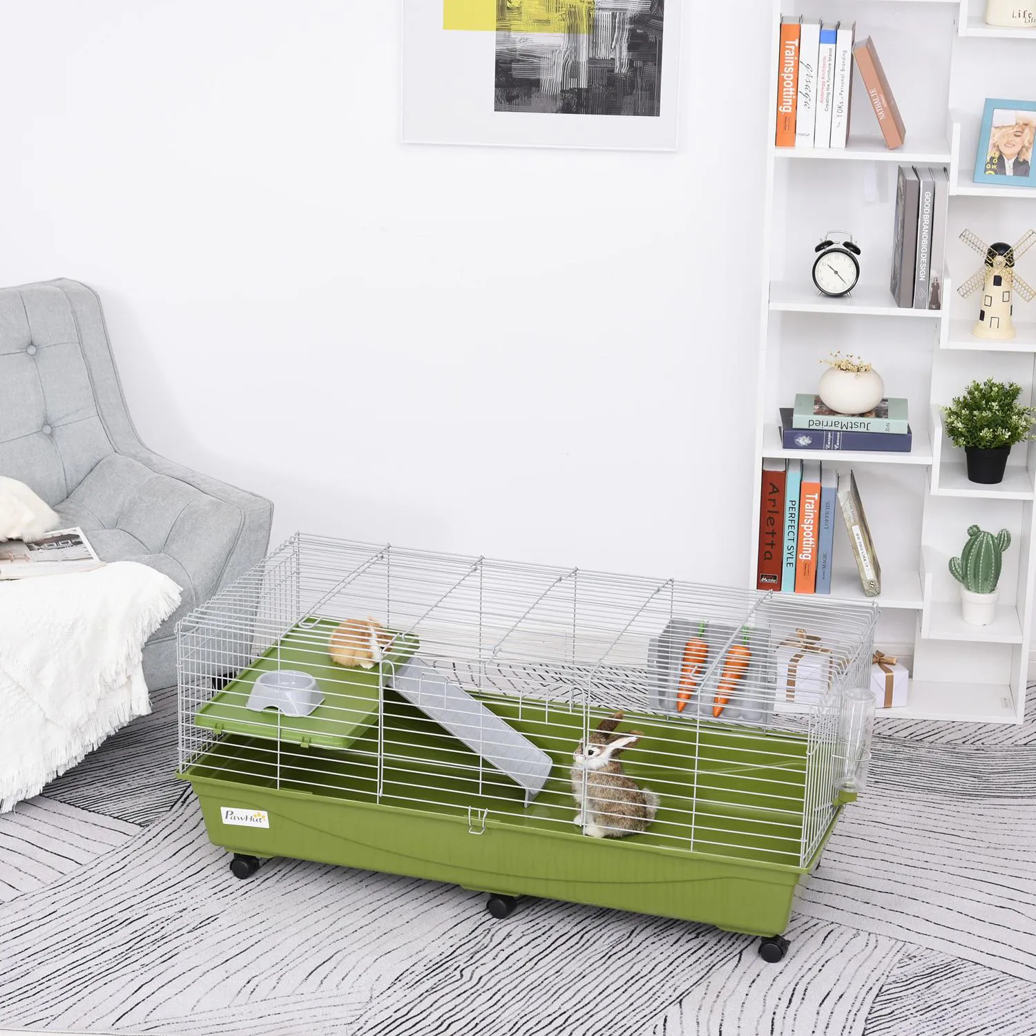 Recinto Móvil para Mascotas Pequeñas con Accesorios y Base Profunda