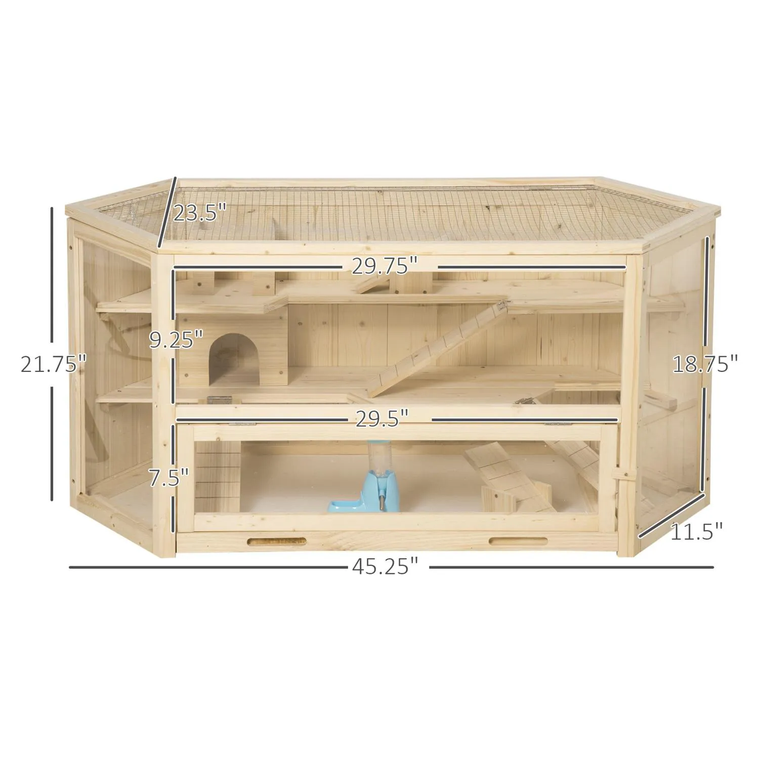 Jaula de Madera de 3 Niveles con Ventanas Transparentes para Hámsteres