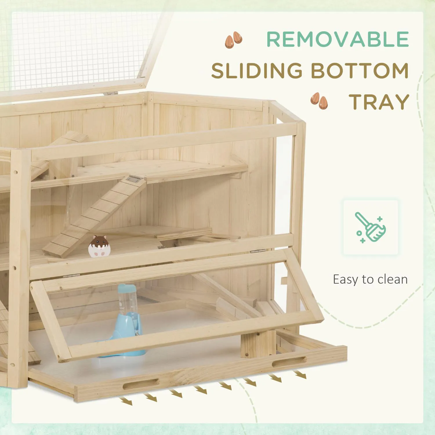 Jaula de Madera de 3 Niveles con Ventanas Transparentes para Hámsteres 5