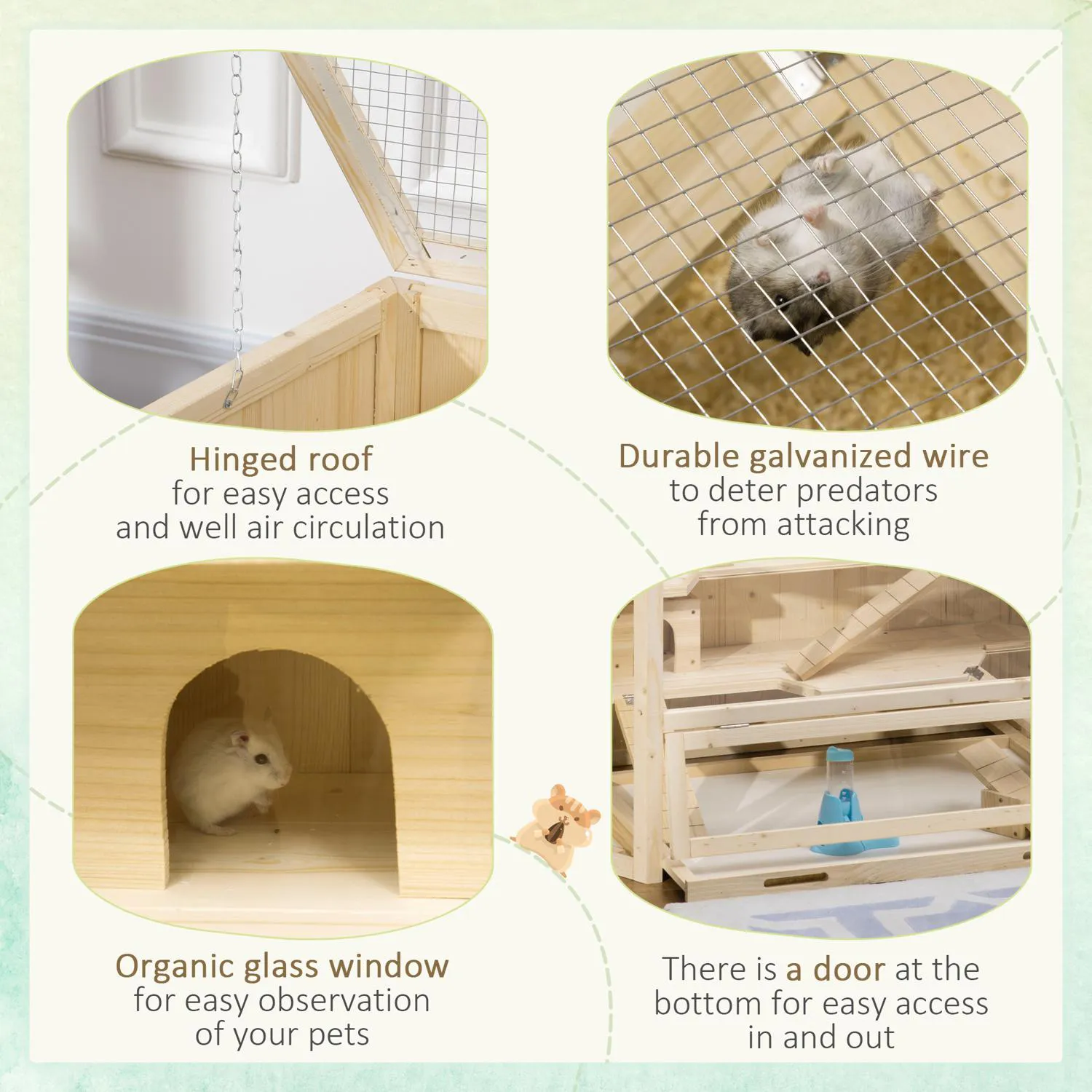 Jaula de Madera de 3 Niveles con Ventanas Transparentes para Hámsteres 6