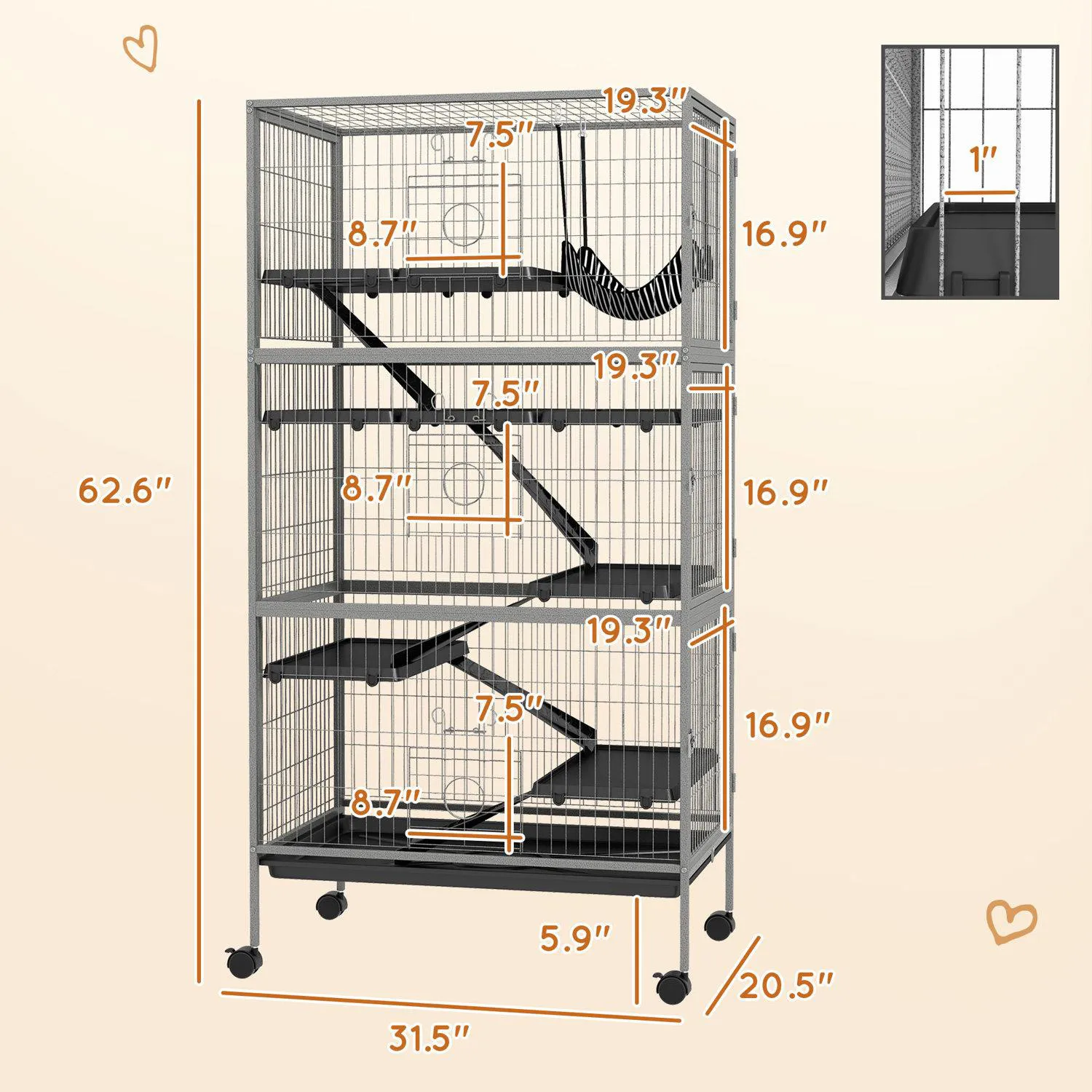Jaula vertical de 6 niveles con ruedas para chinchillas y mascotas pequeñas