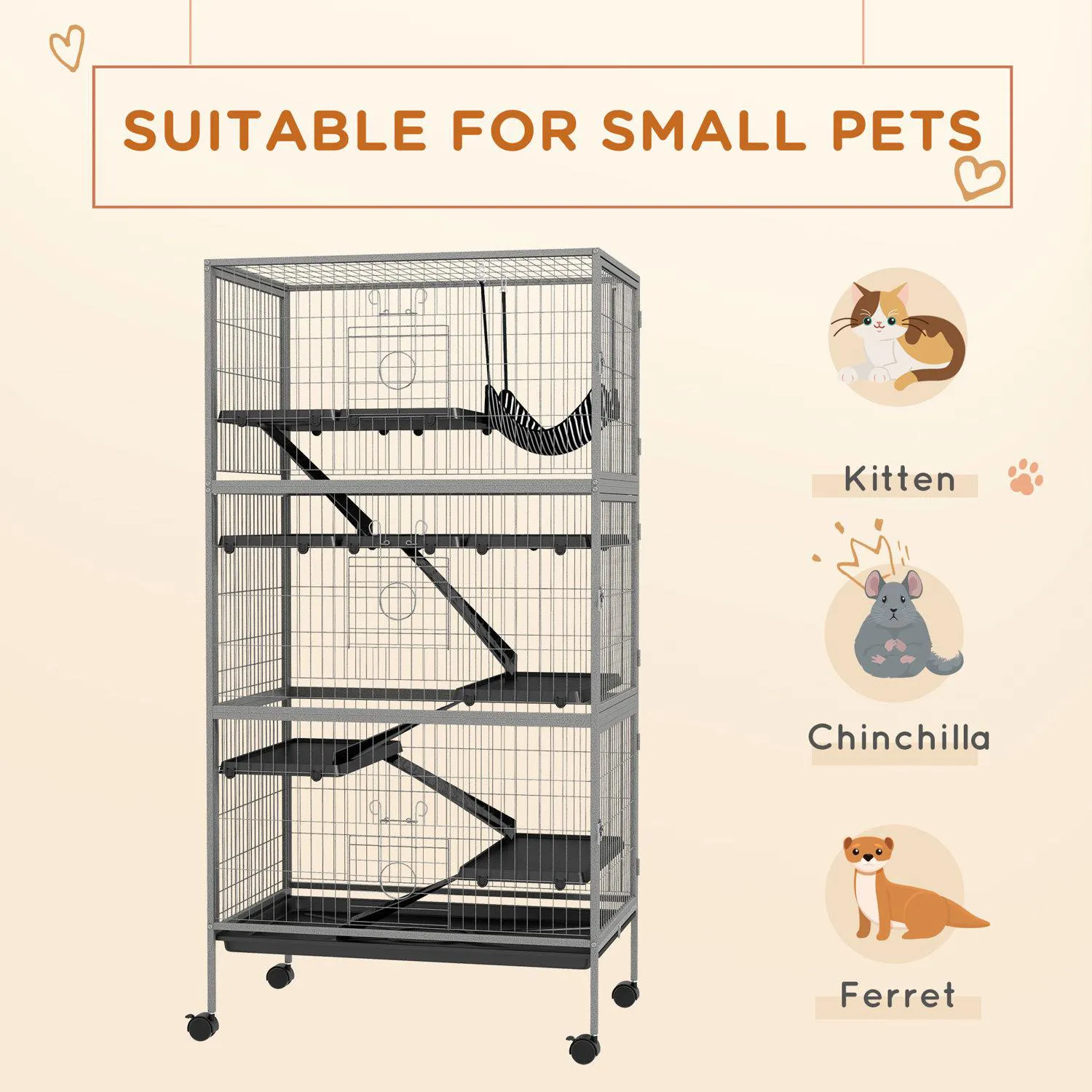 Jaula vertical de 6 niveles con ruedas para chinchillas y mascotas pequeñas 3