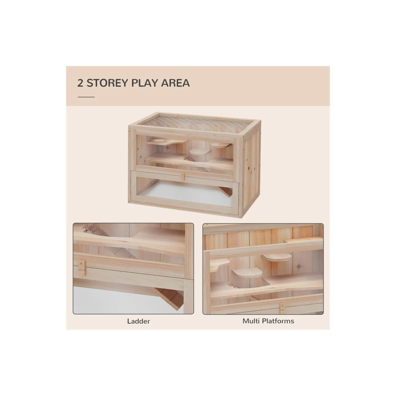 Jaula de Madera para Hámster con Plataformas y Ventilación Superior 6