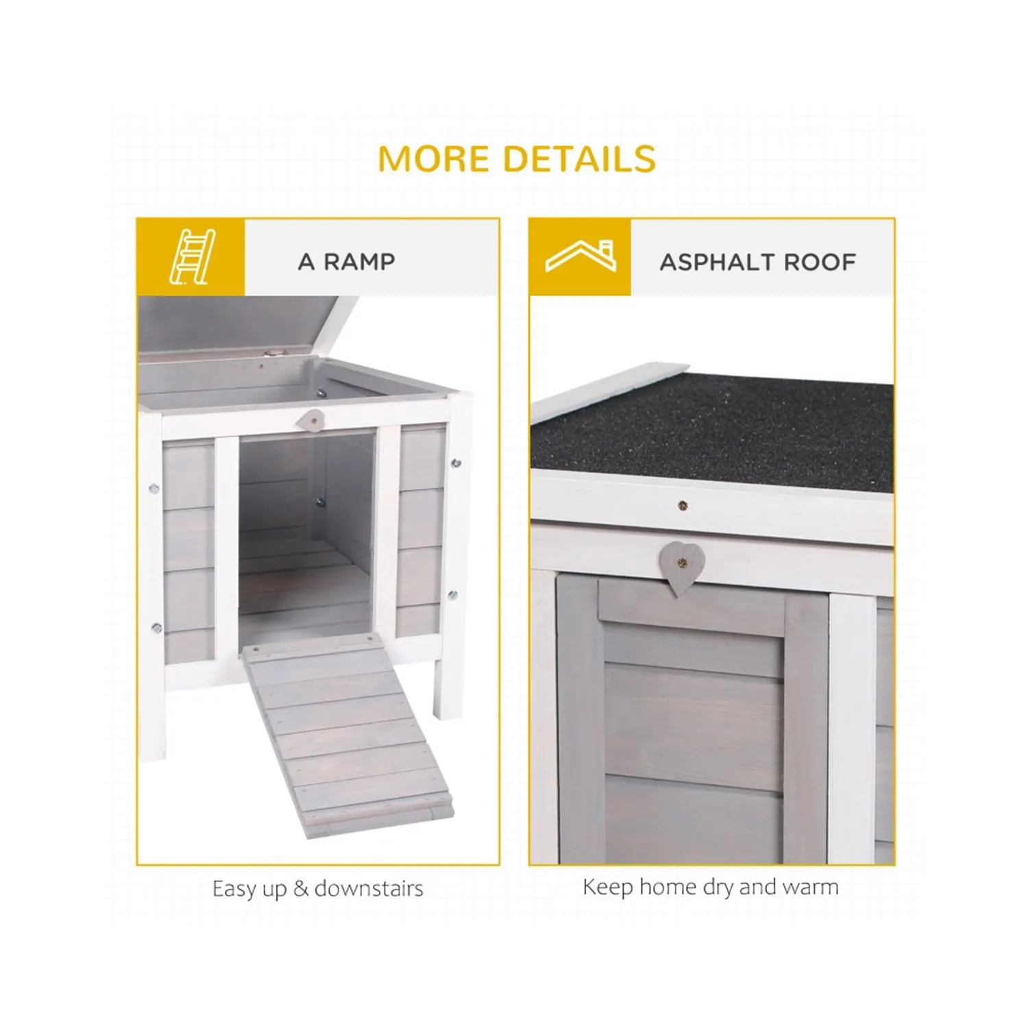 Casa elevada de madera para mascotas con techo impermeable y rampa 6