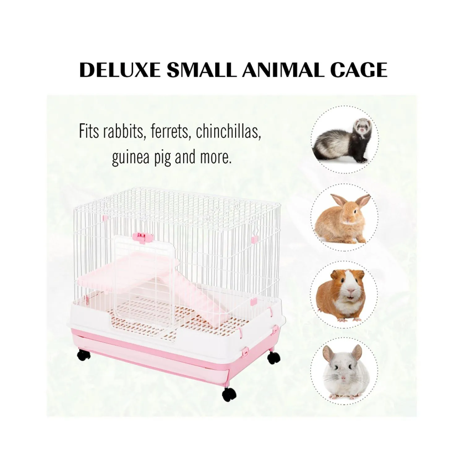 Jaula metálica para animales pequeños con plataformas y ruedas 5