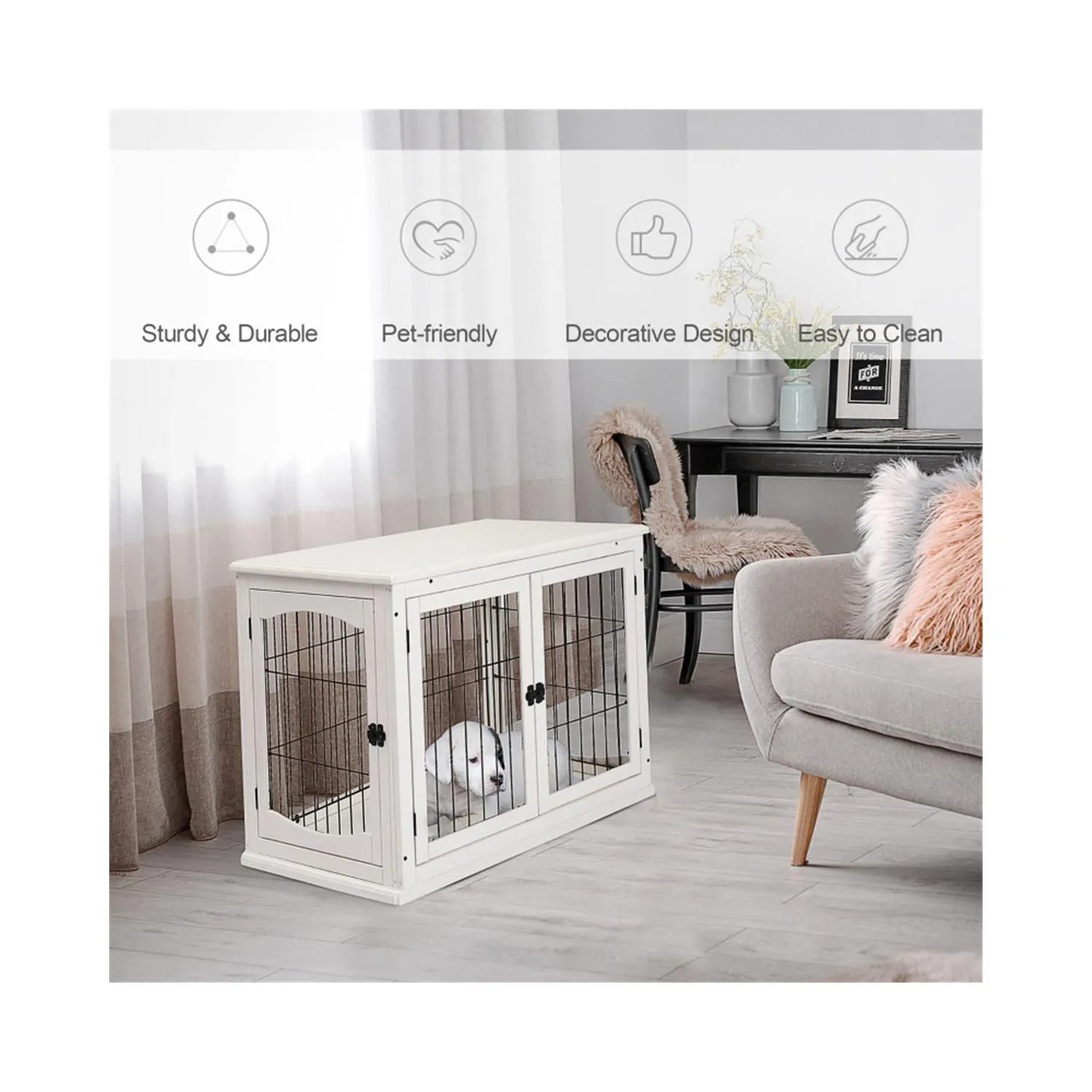 Jaula Decorativa para Perros con Diseño 2 en 1 y Puertas Francesas